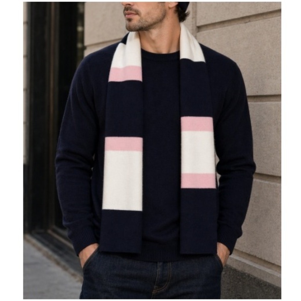 Club Room Luxury Men's Navy Heather Cashmere Sweater Hat Scarf Gift Set Size S